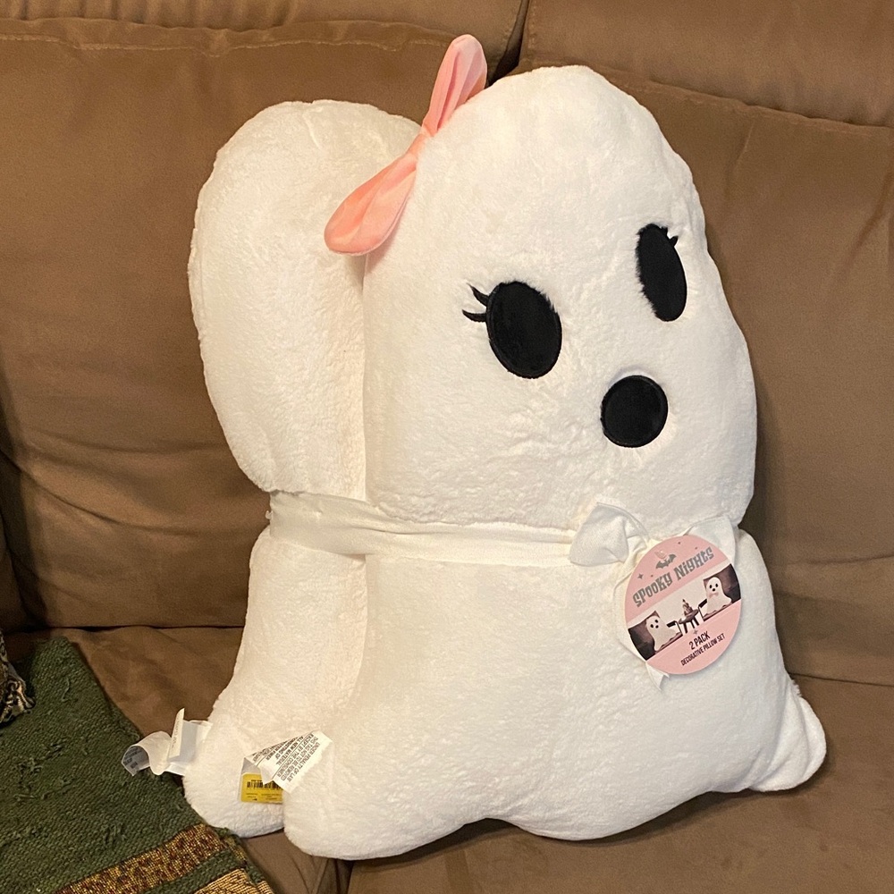 Pink Bow Ghost Pink Bow Pillow Set Spooky Mates – Halloween Couple Cuties 👻👻